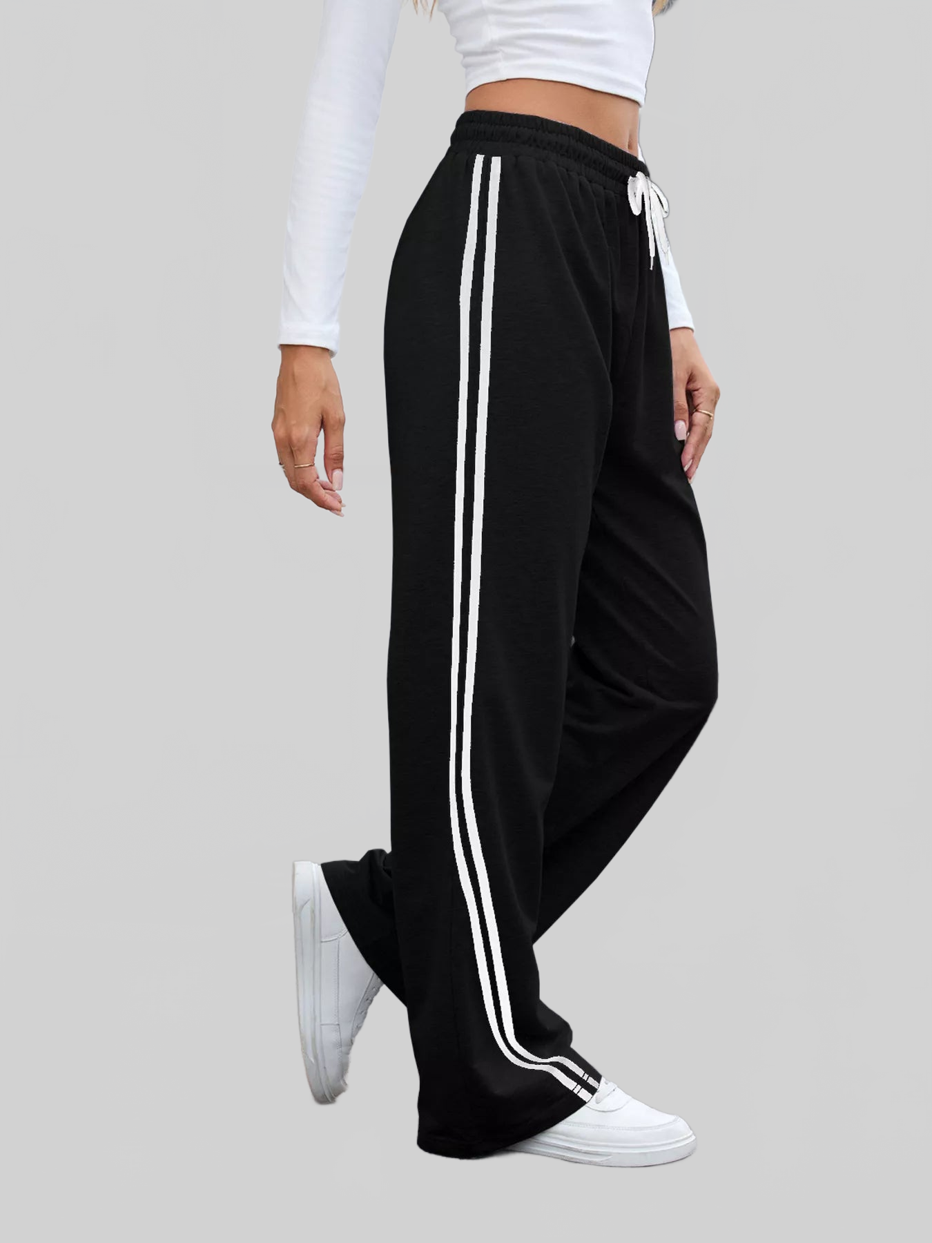 Women Side Striped Wide Leg Pants nicholesgifts
