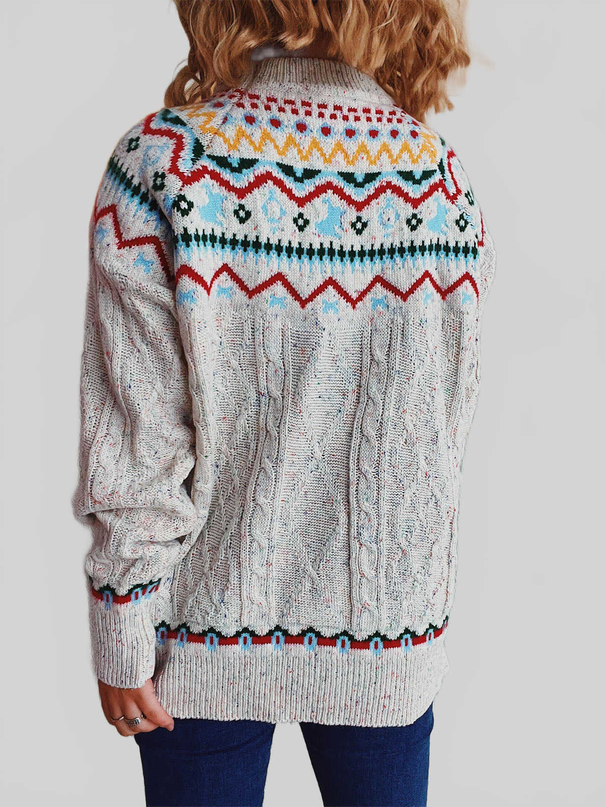 Women Cable-Knit Mock Neck Long Sleeve Sweater nicholesgifts