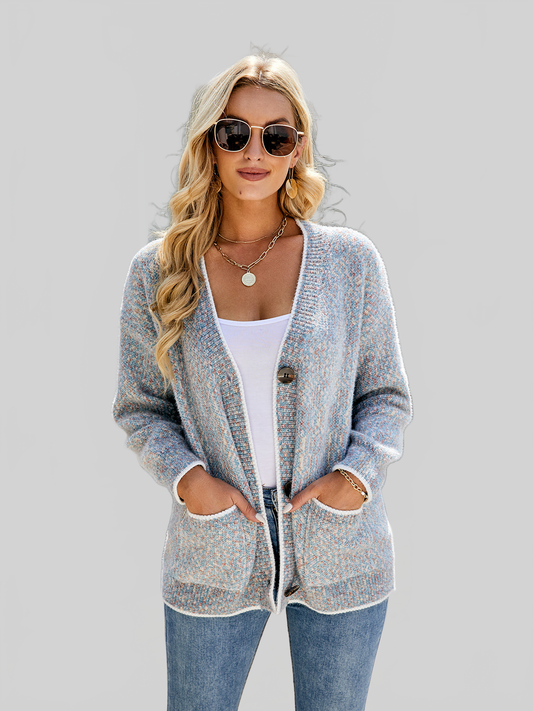 Button Down V-Neck Cardigan with Pockets nicholesgifts
