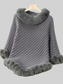 Women Fuzzy Trim Texture Three-Quarter Sleeve Poncho nicholesgifts
