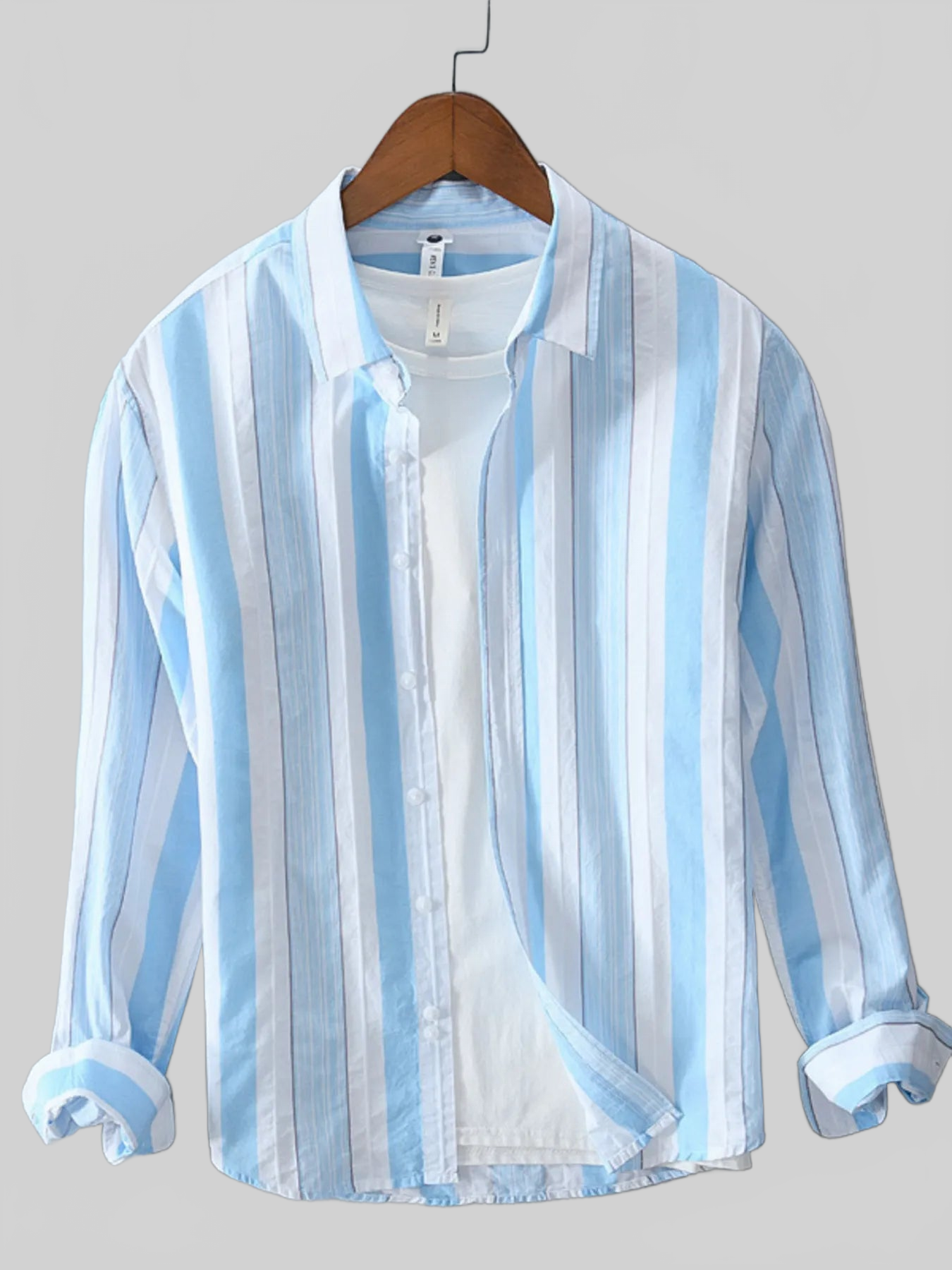 Men's Plus Size Striped Button Up Long Sleeve Shirt nicholesgifts