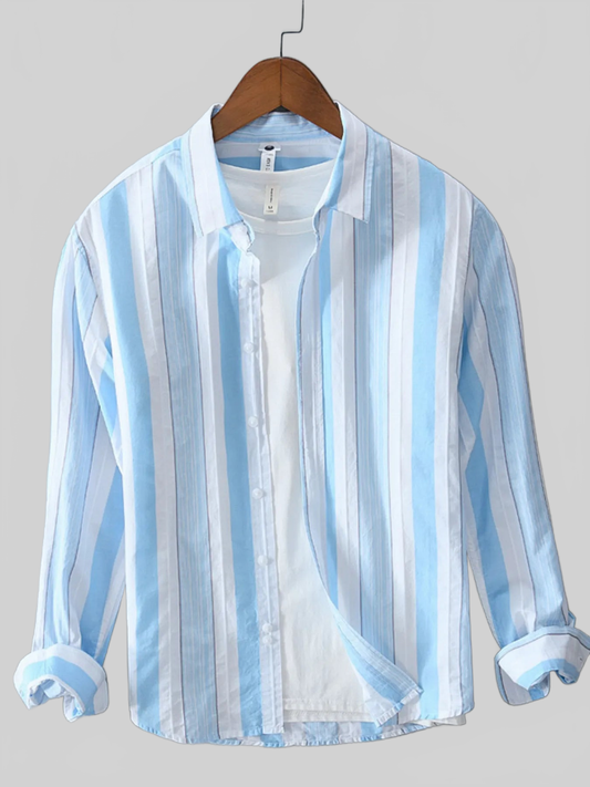 Men's Plus Size Striped Button Up Long Sleeve Shirt nicholesgifts