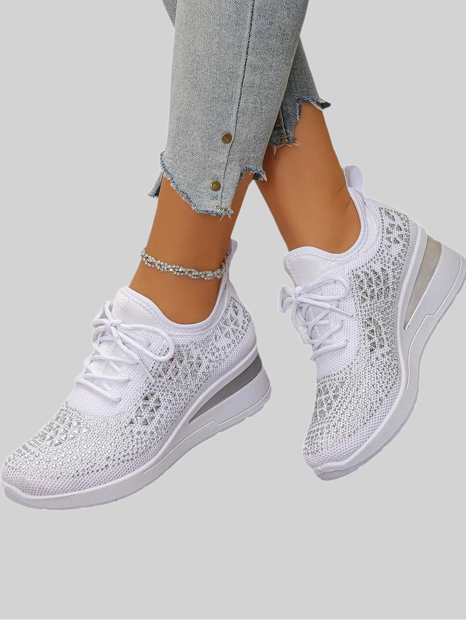 Women Breathable Mesh Rhinestone Wedge Athletic Sneakers NicholesGifts