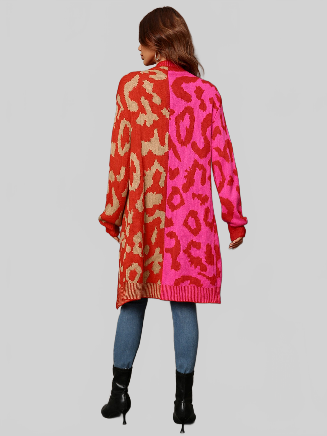 Women Angel Wings Leopard Button Down Longline Cardigan nicholesgifts