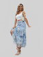 Women Tiered Ruffle Denim Patchwork Skirt nicholesgifts