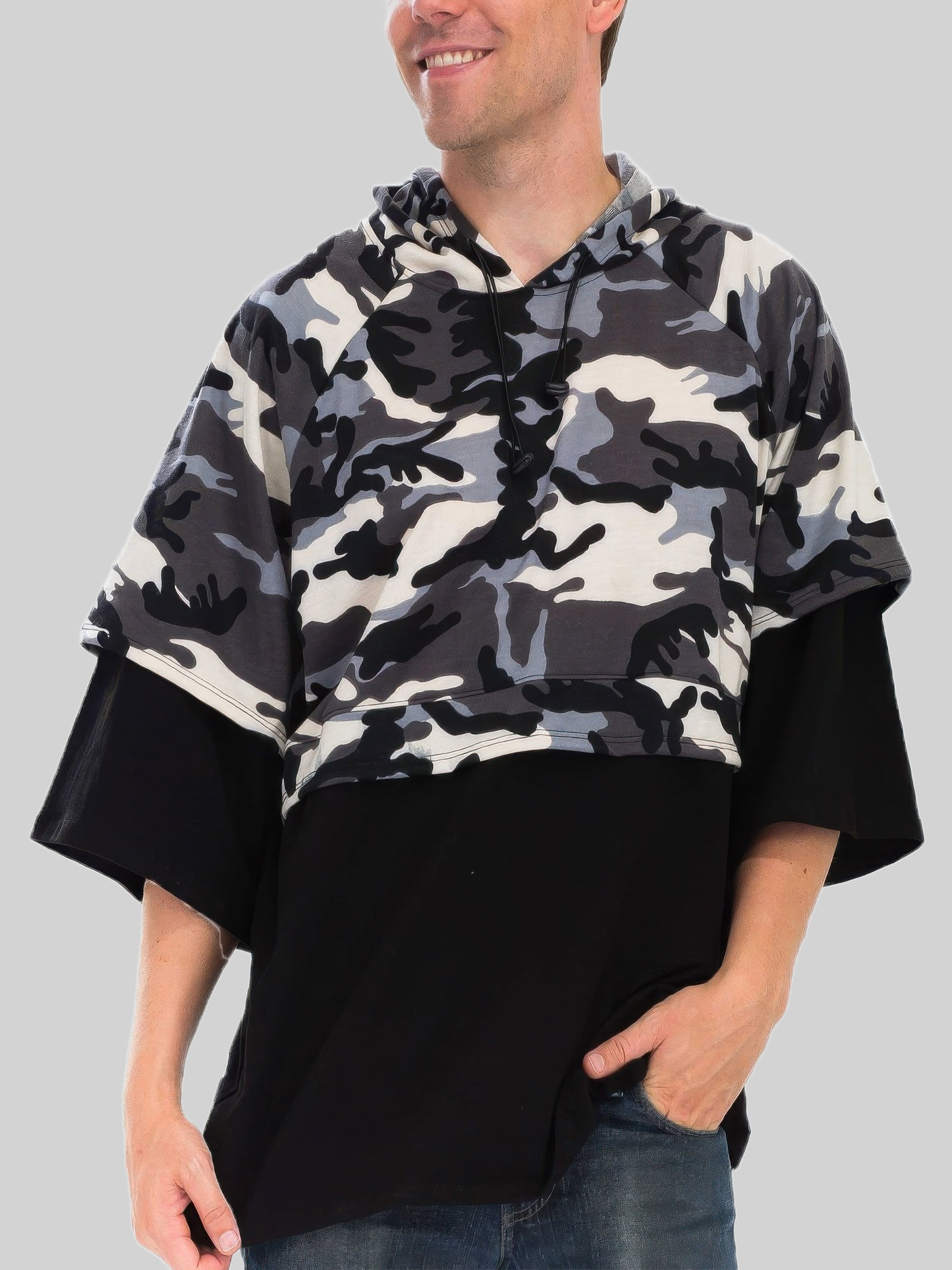 Men Camouflage Contrast 3/4 Hoodie Tee nicholesgifts