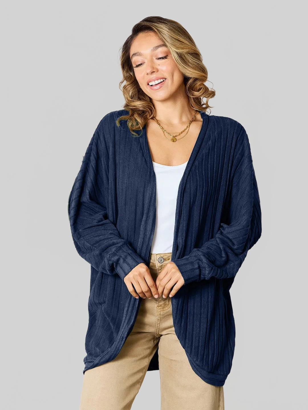 Women Basic Bae Full Size Ribbed Cocoon Cardigan nicholesgifts