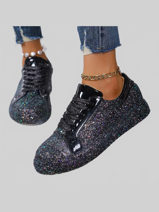 Women Sequin Lace Up Sneakers nicholesgifts