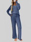 Ribbed Long Sleeve Top and Pants Lounge Set nicholesgifts