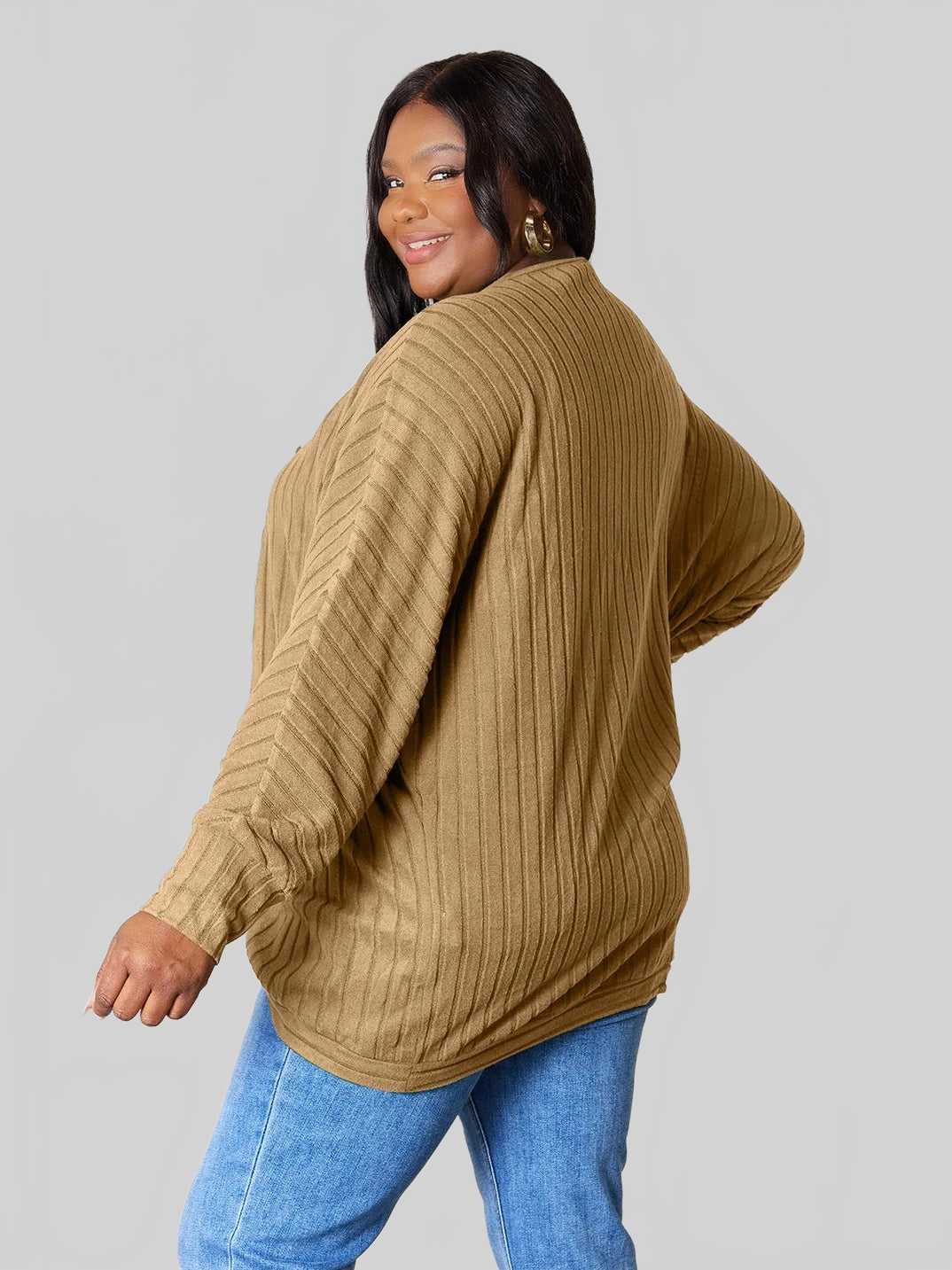Women Basic Bae Full Size Ribbed Cocoon Cardigan nicholesgifts