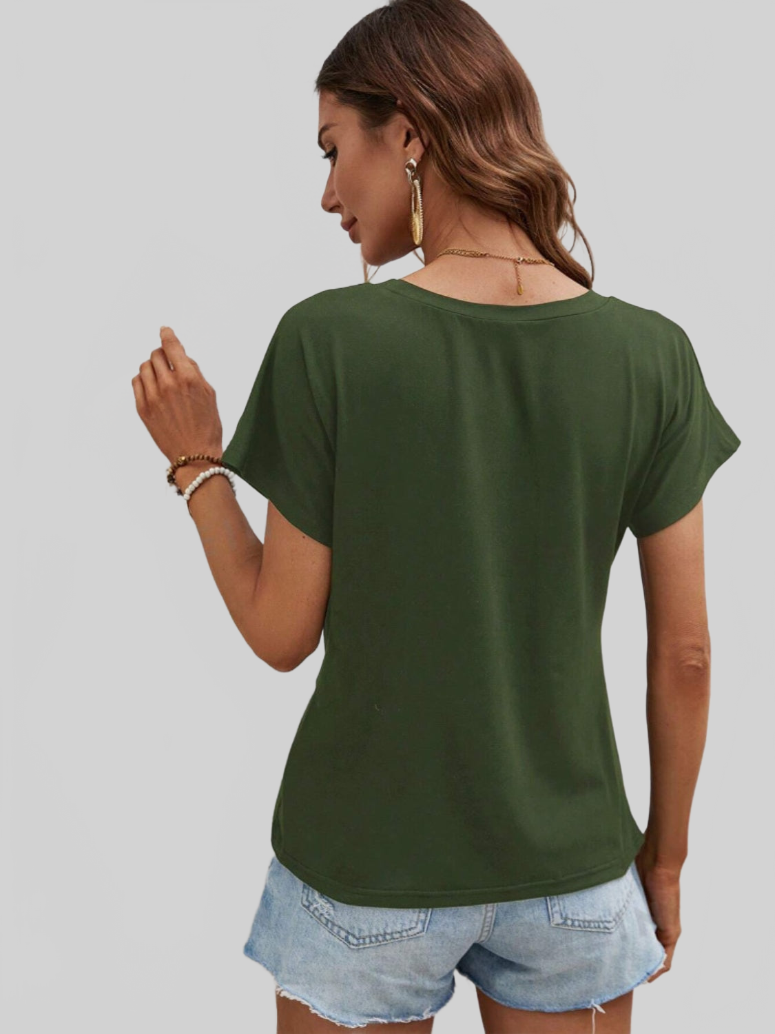 Women Asymmetric Hem Round Neck Short Sleeve T-Shirt nicholesgifts