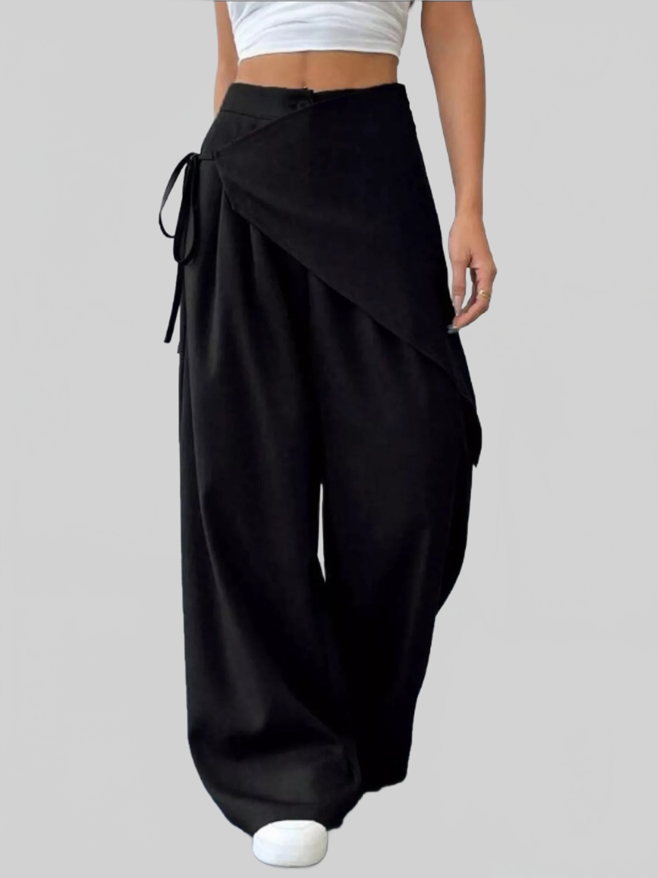 Women Wrap-Front Wide-Leg Pants nicholesgifts