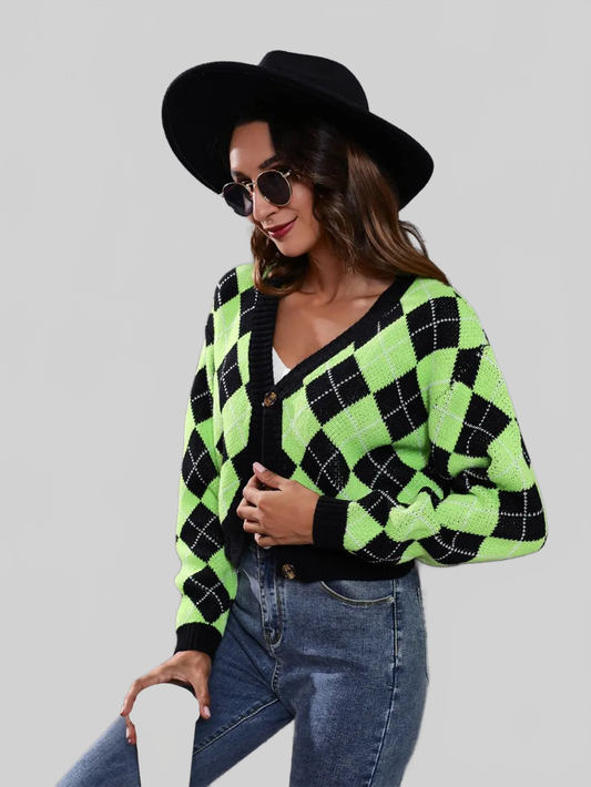 Women Geometric Button Up Long Sleeve Cardigan nicholesgifts