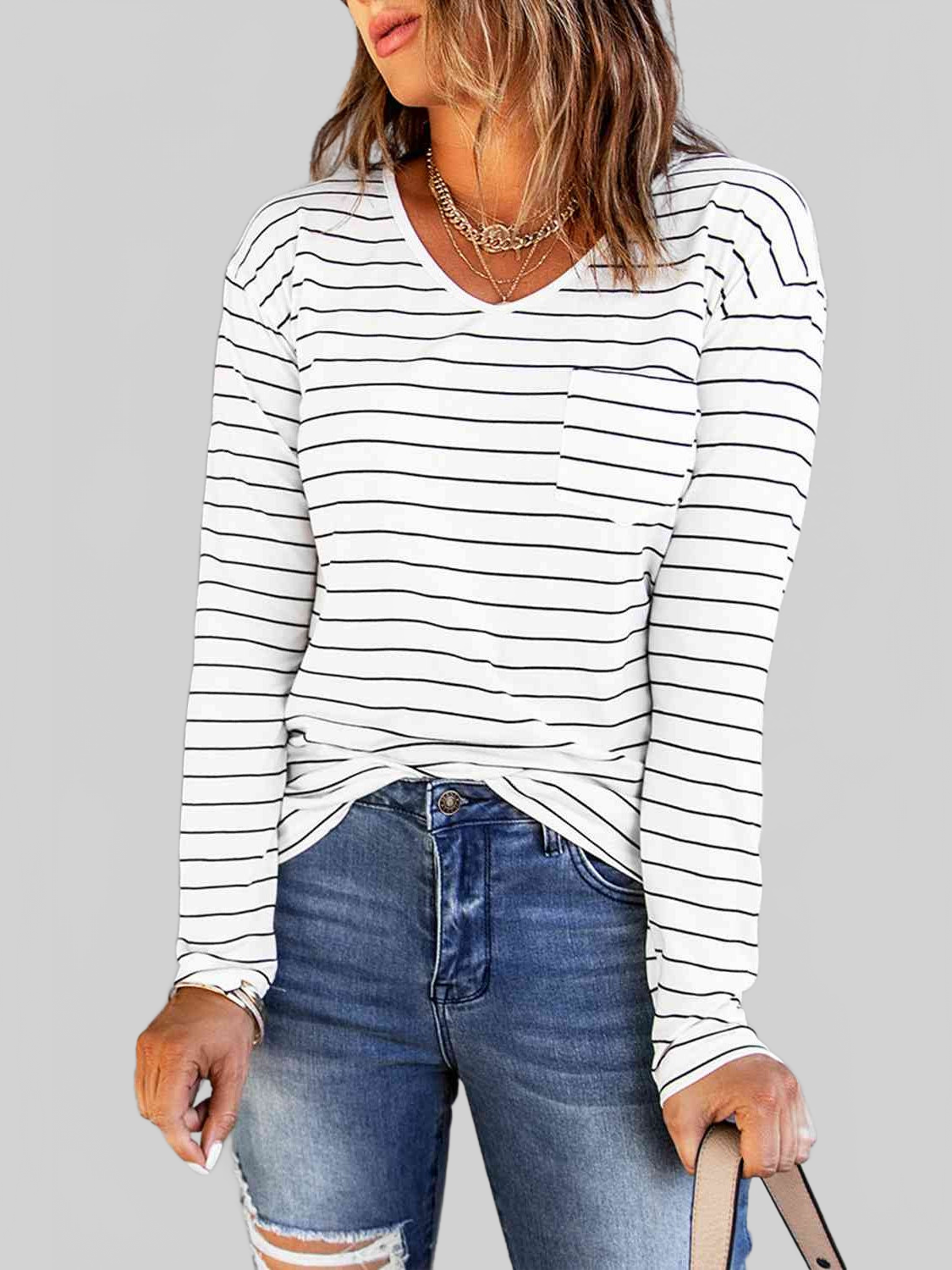 Women Striped Long Sleeve T-Shirt NicholesGifts