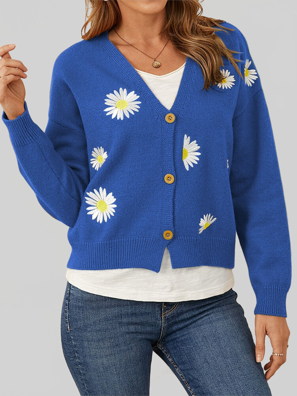 Women Flower Button Front Dropped Shoulder Cardigan NicholesGifts