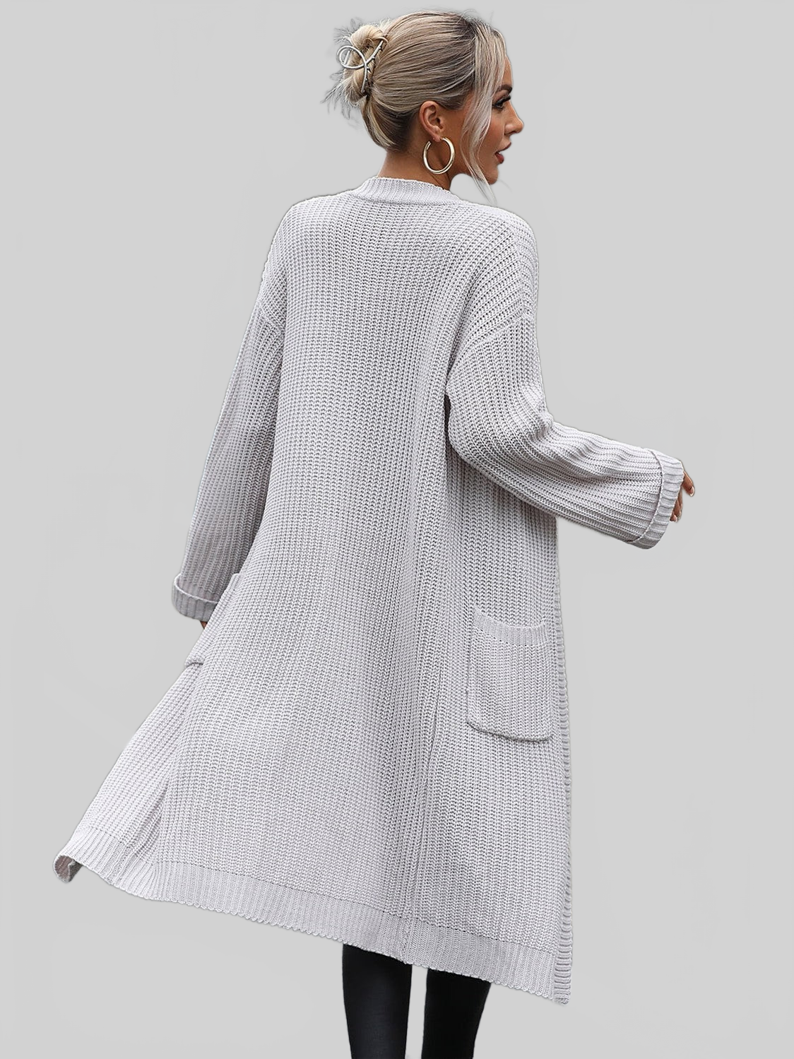 Dropped Shoulder Long Sleeve Cardigan with Pocket nicholesgifts