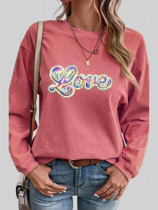 Women Valentine's Day LOVE Round Neck Long Sleeve Sweatshirt NicholesGifts
