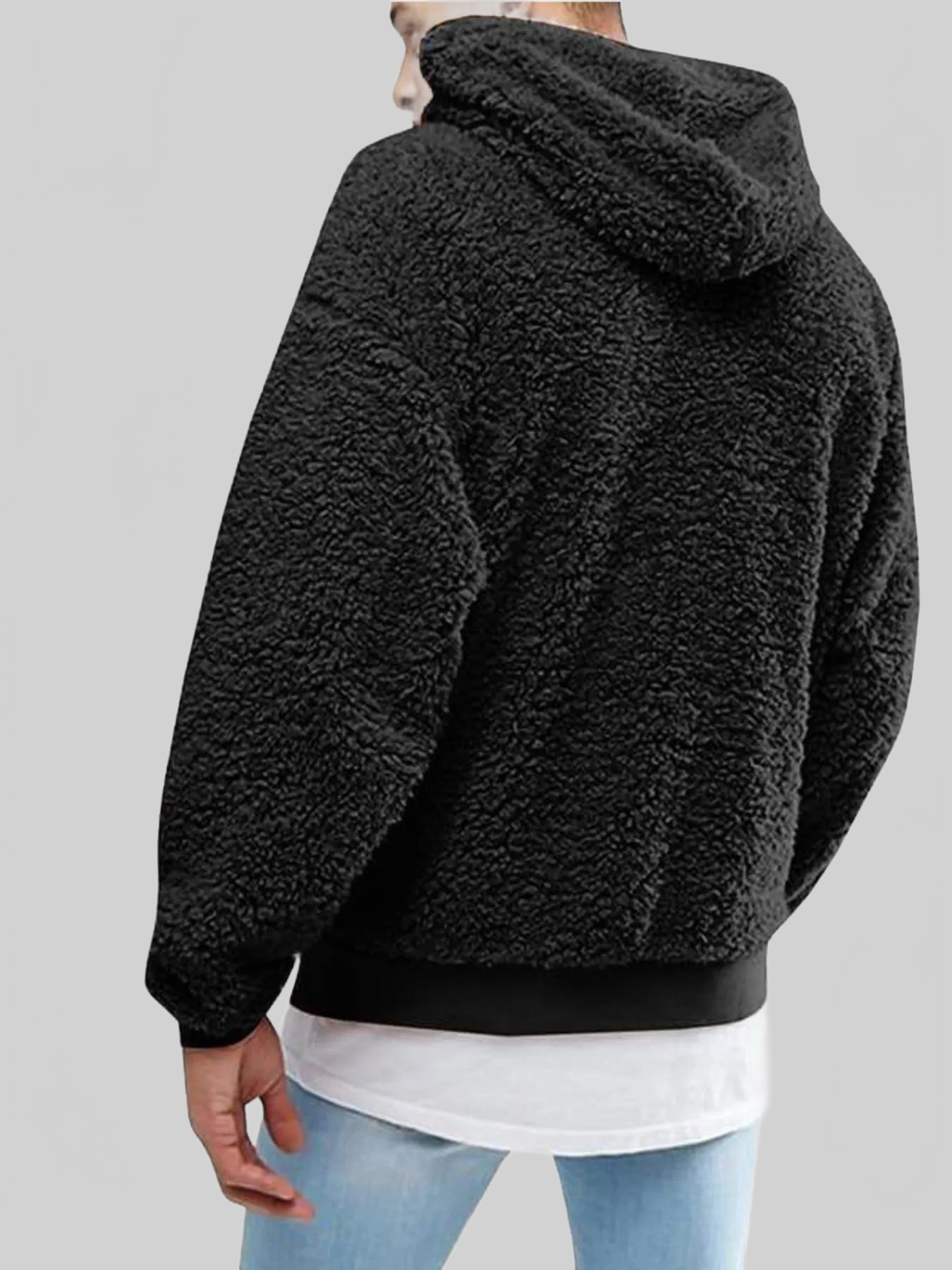 Men's Full Size Drawstring Sherpa Fleece Long Sleeve Hoodie Plus Size nicholesgifts