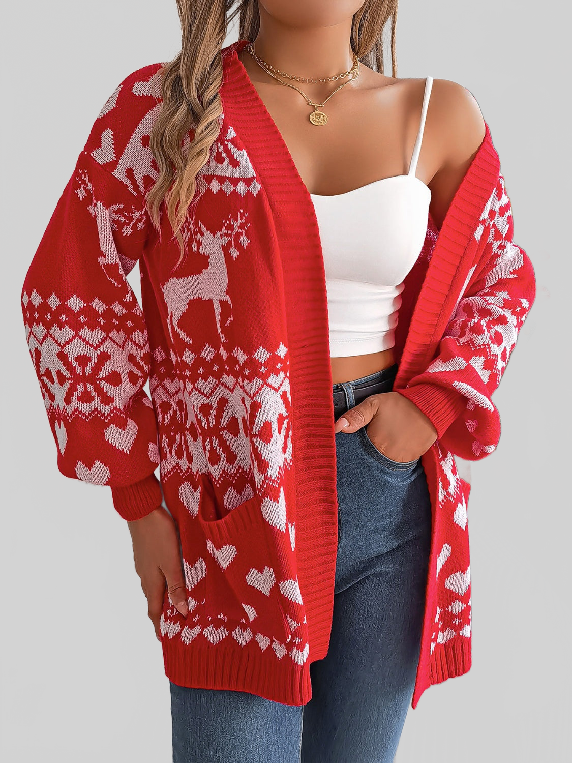 Women Pocketed Open Front Long Sleeve Cardigan nicholesgifts