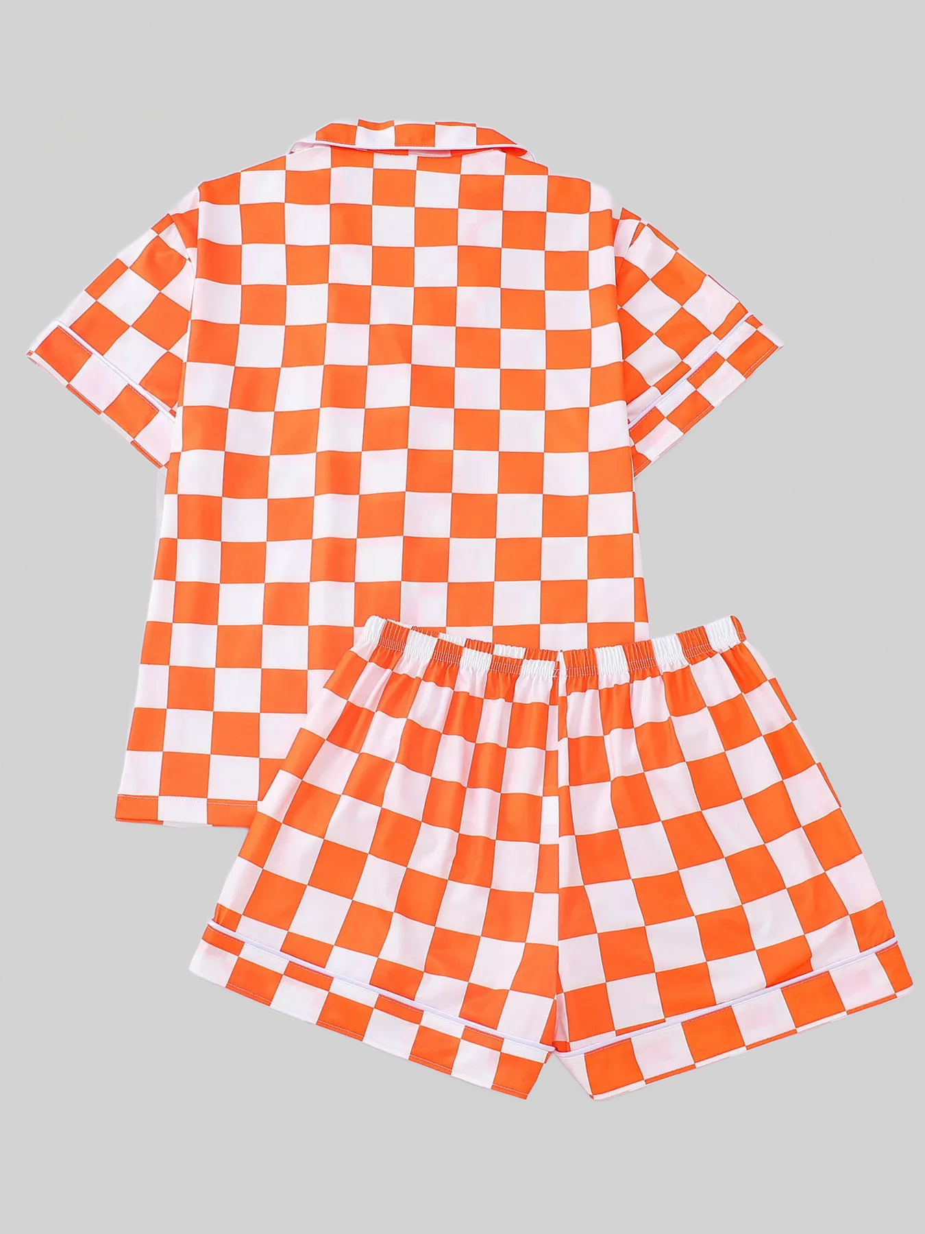 Checkered Print Button Up Top and Shorts Lounge Set nicholesgifts