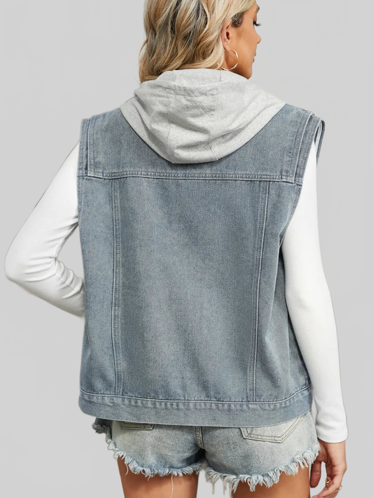 Pocketed Button Up Sleeveless Denim Jacket nicholesgifts