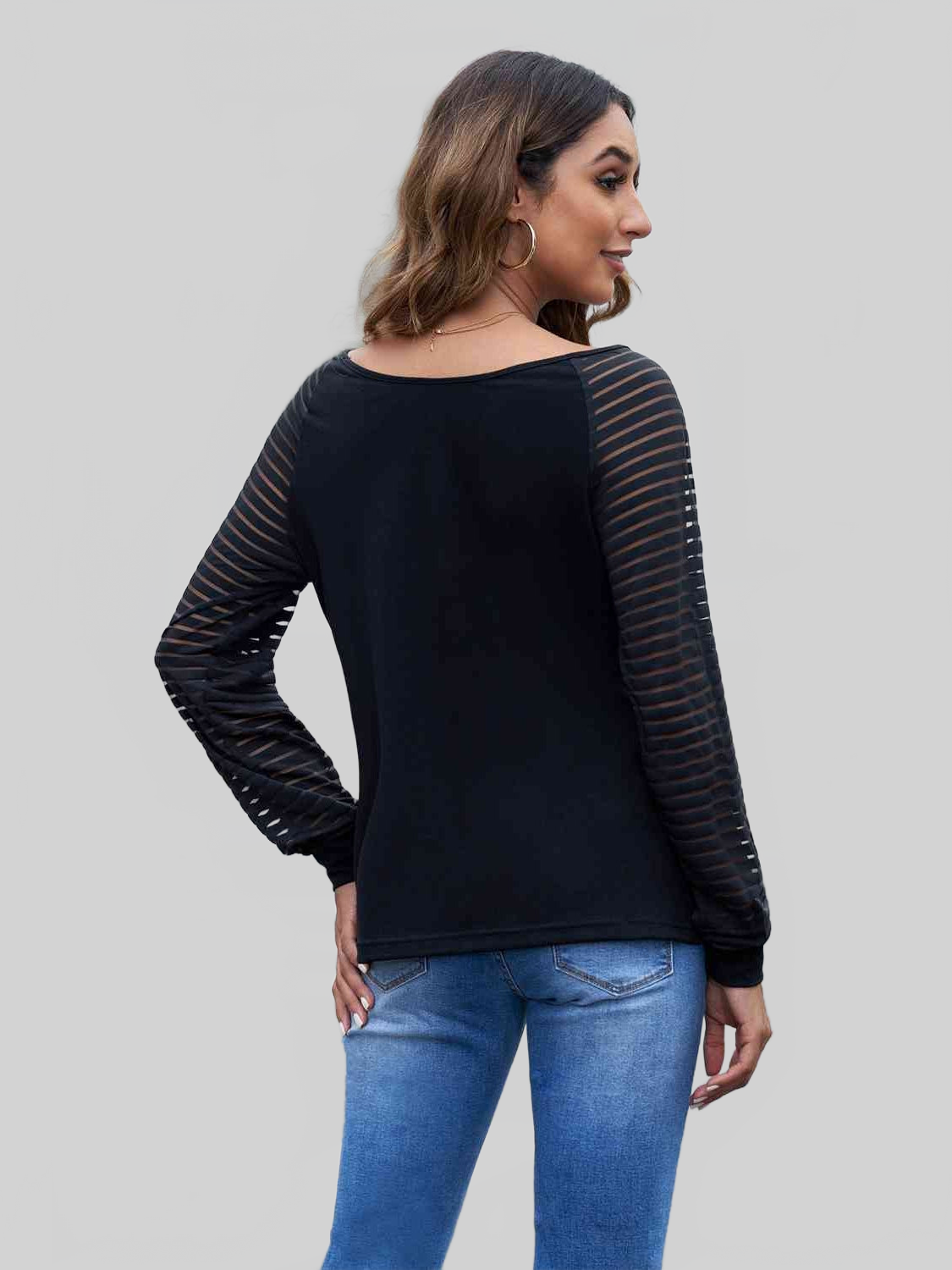 Women Sheer Striped V-Neck Top NicholesGifts