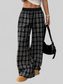 Women Plaid Wide-Leg Pants with Elastic Waistband nicholesgifts