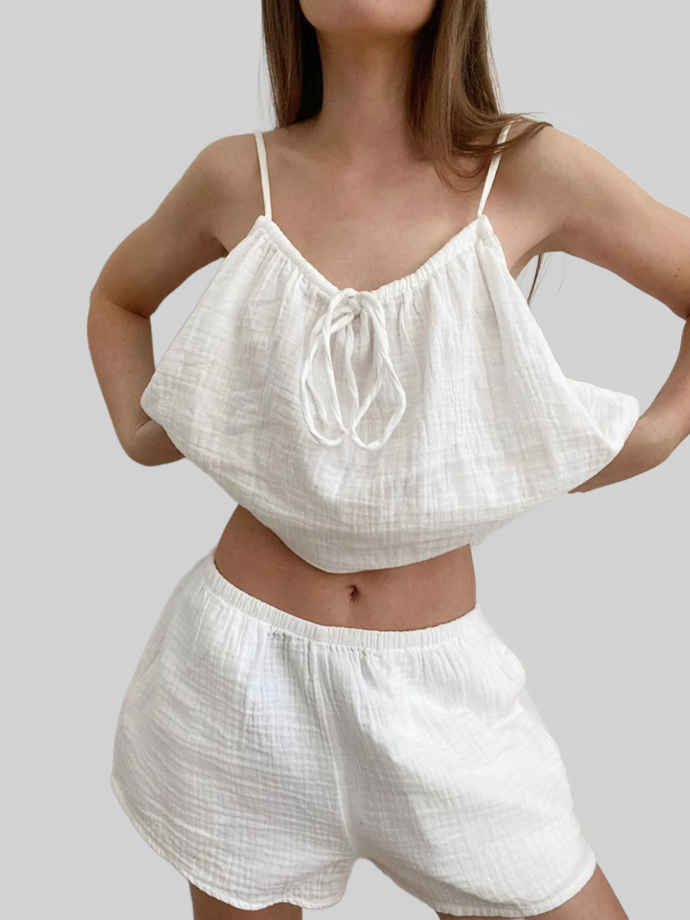 Tie Front Cami and Shorts Lounge Set nicholesgifts