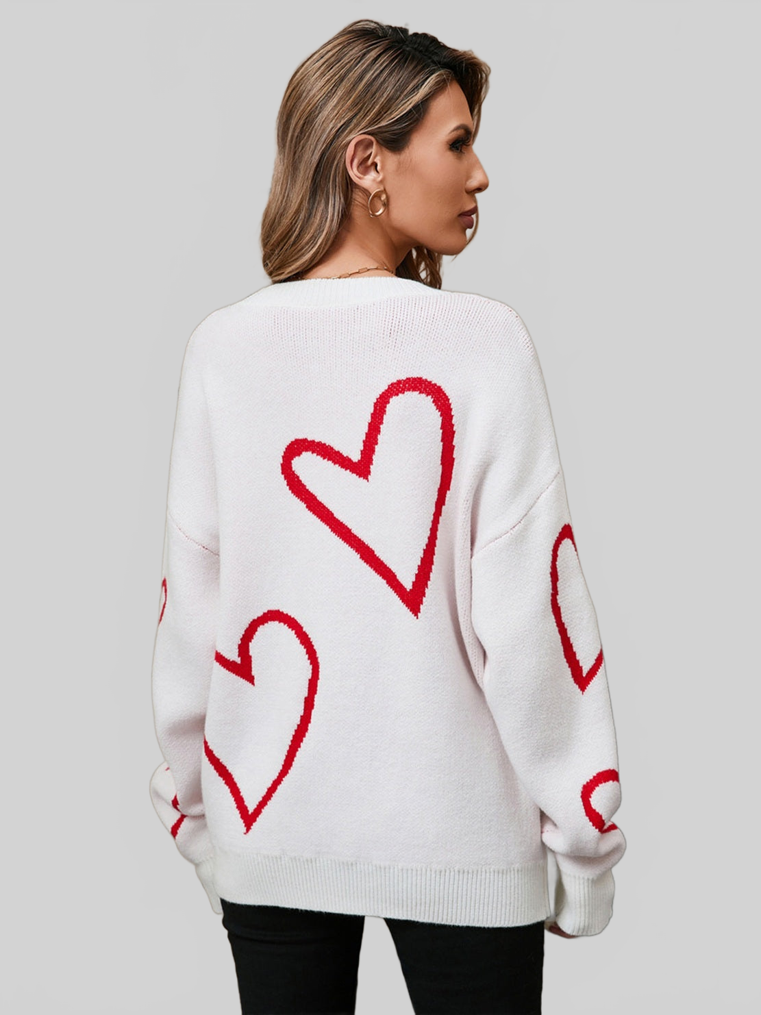 Women Angel Wings Heart Dropped Shoulder Long Sleeve Sweater NicholesGifts