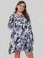 Plus Size Floral Lapel Collar Long Sleeve Night Dress nicholesgifts