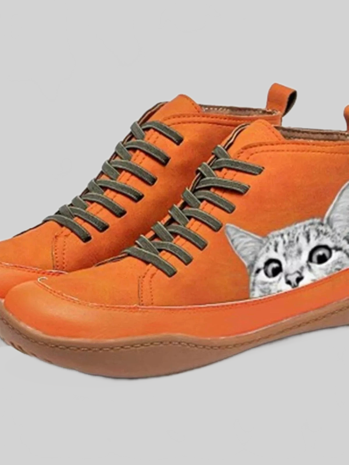 Women Cat Print Striped Ankle Sneakers NicholesGifts
