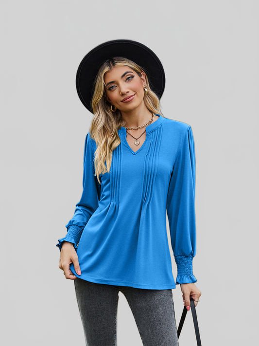 Women Notched Neck Flounce Sleeve Blouse NicholesGifts