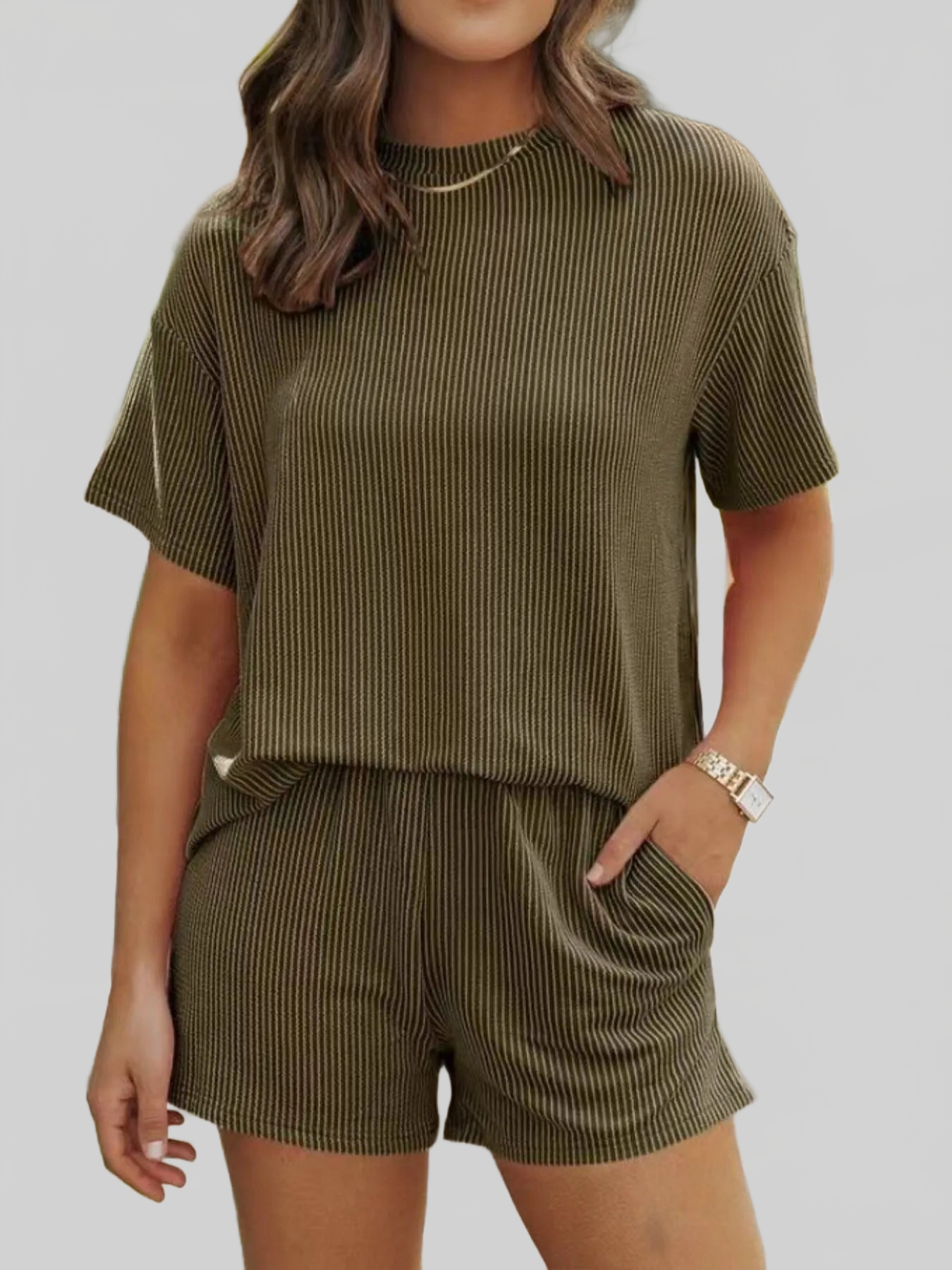 Full Size Ribbed Short Sleeve Top and Shorts Two-Piece Set Plus Size nicholesgifts