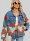 Geometric Button Up Long Sleeve Denim Jacket nicholesgifts