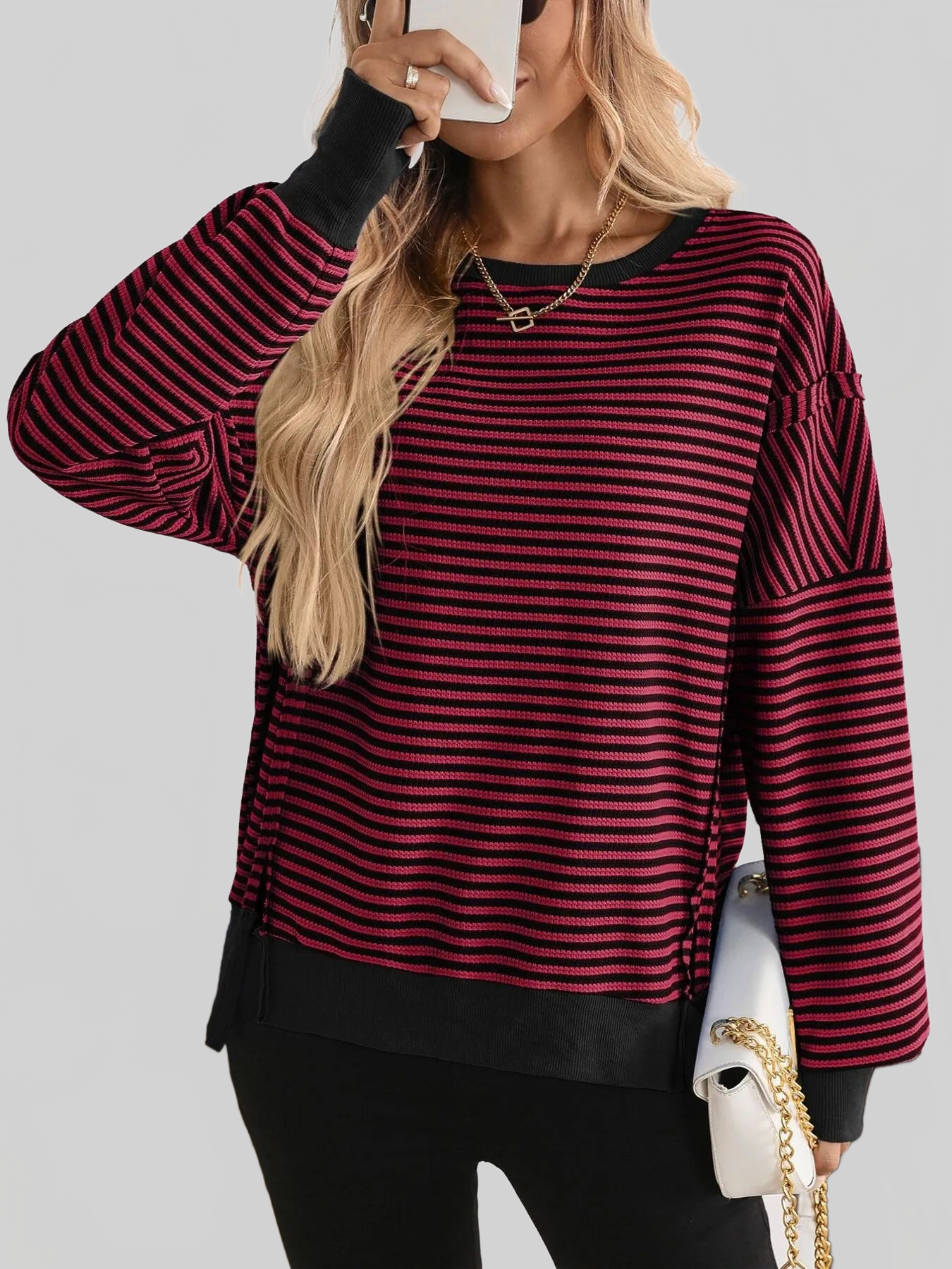 Exposed Seam Striped Contrast Sweatshirt nicholesgifts