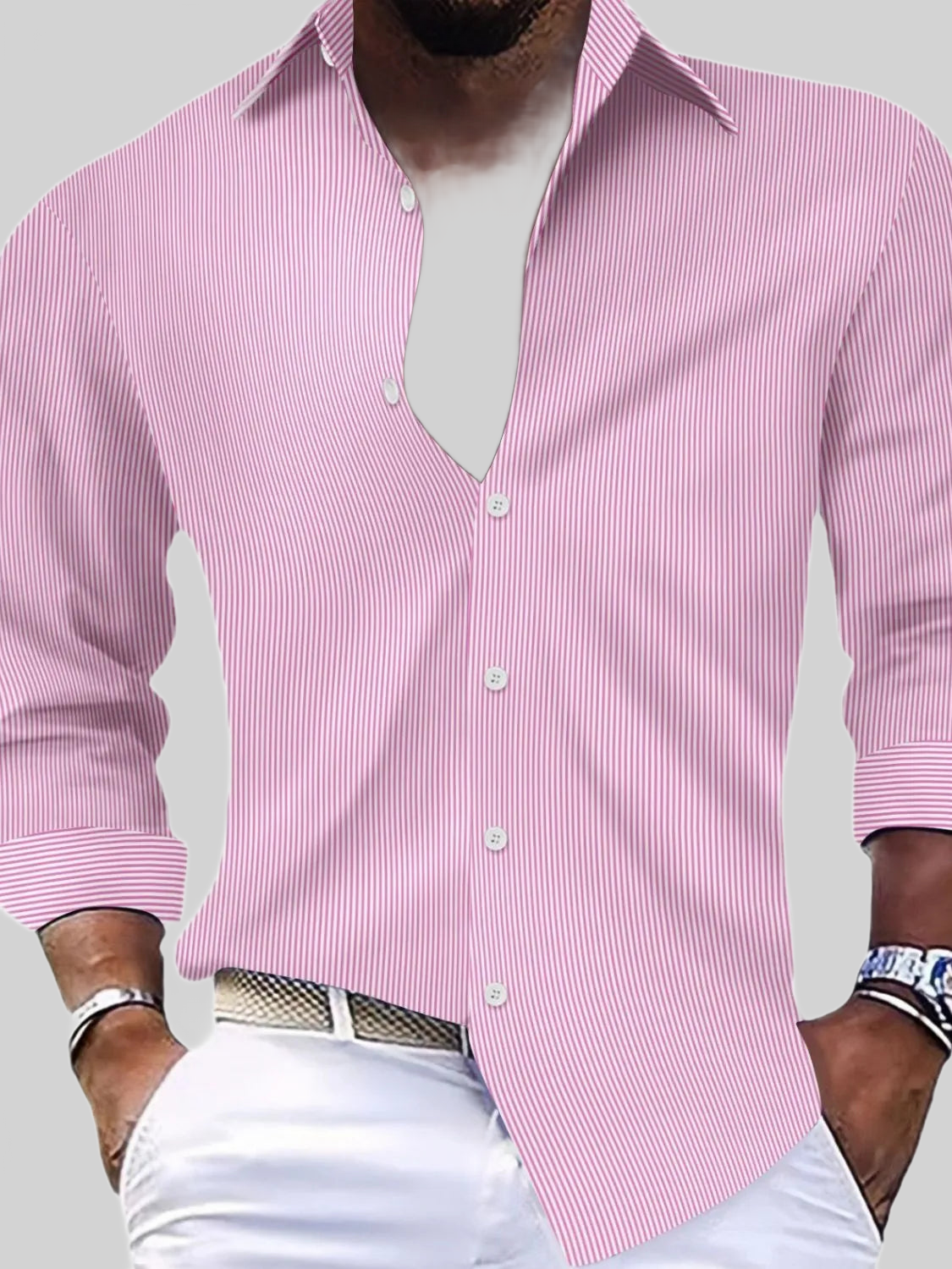 Men's Full Size Striped Button Up Long Sleeve Shirt Plus Size nicholesgifts