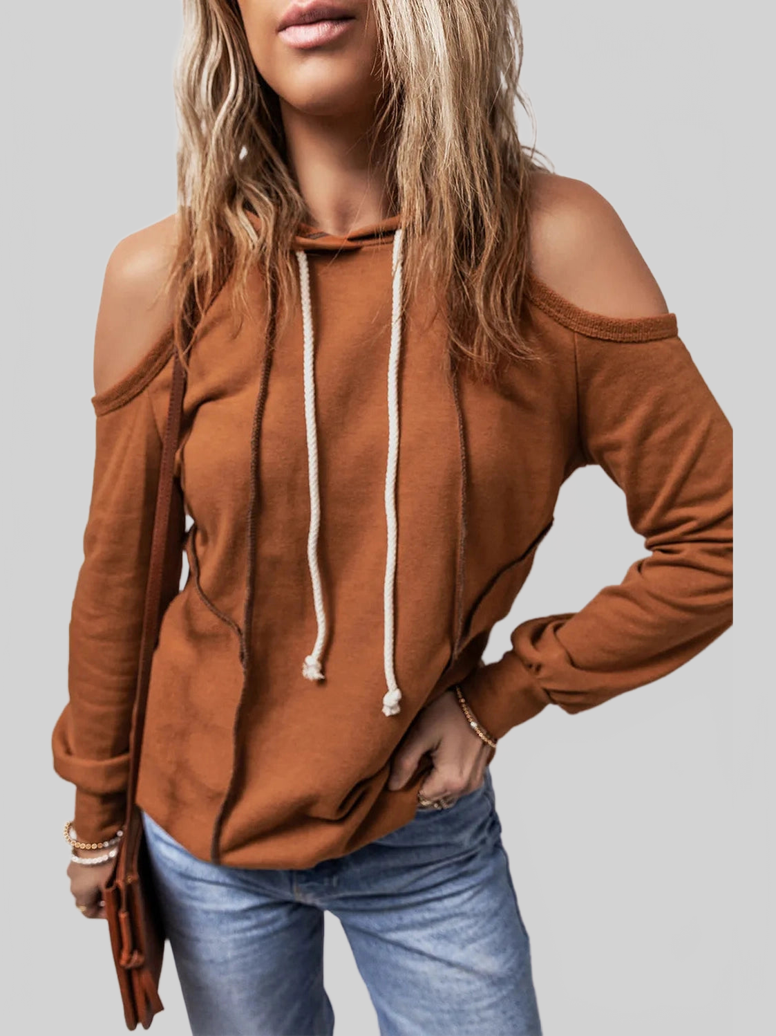 Cold Shoulder Long Sleeve Hoodie NicholesGifts