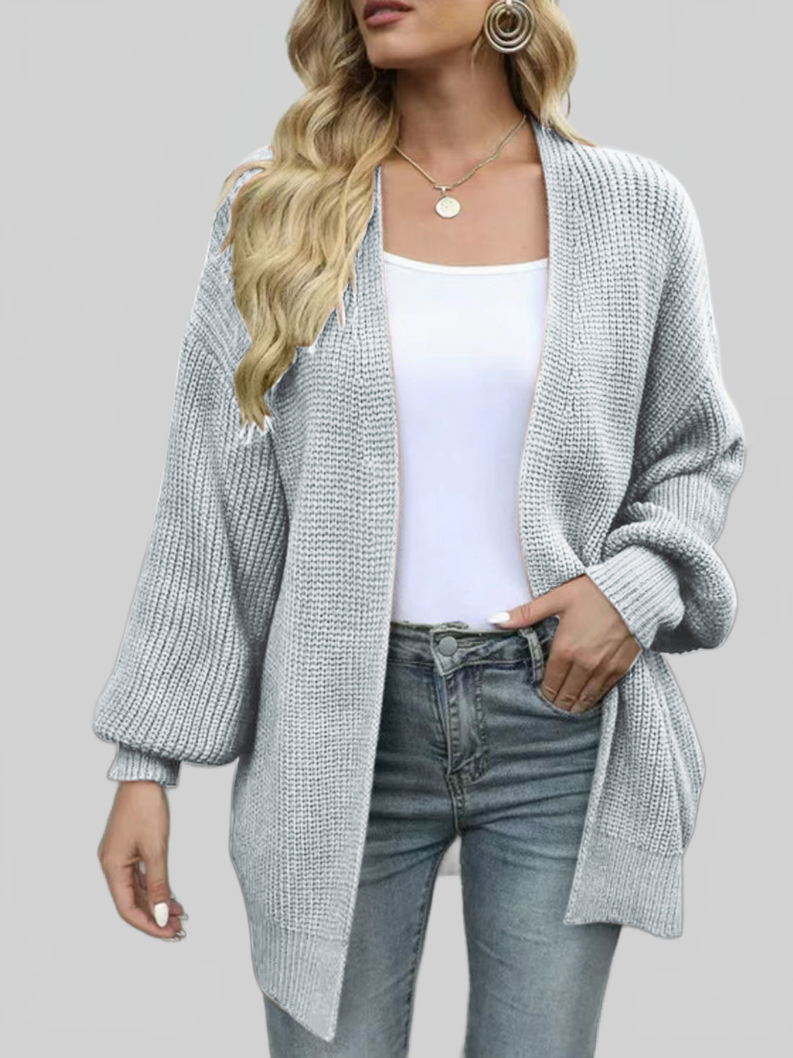 Drop Shoulder Balloon Sleeve Cardigan nicholesgifts