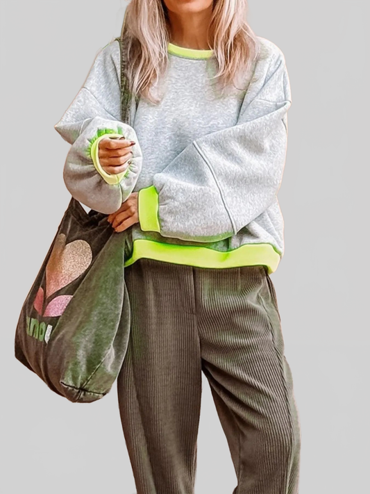 Women Contrast Trim Oversized Sweatshirt nicholesgifts
