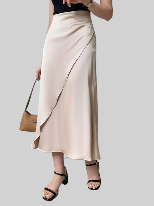 Asymmetric Wrap Midi Skirt with Fluted Hem nicholesgifts