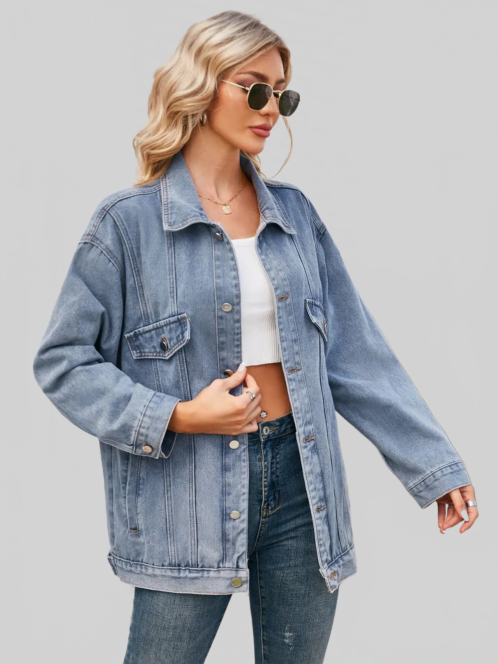 Button Up Long Sleeve Denim Jacket nicholesgifts