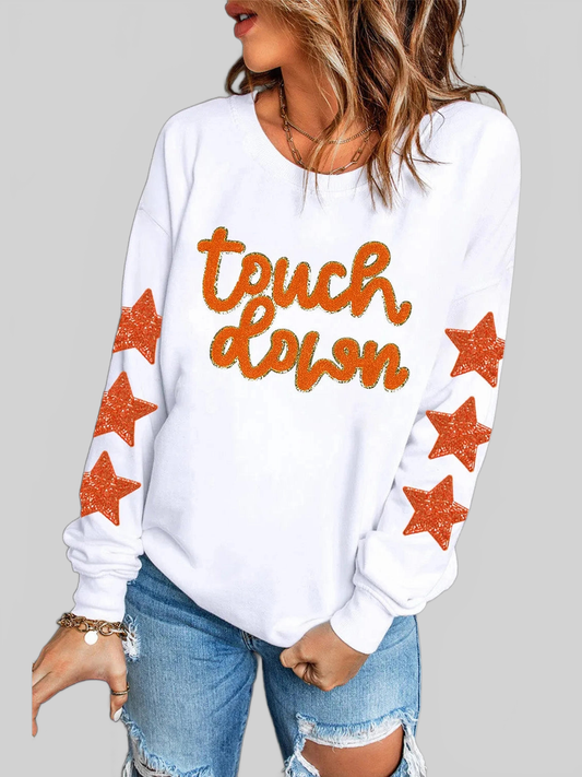 Letter & Star Round Neck Long Sleeve Sweatshirt nicholesgifts