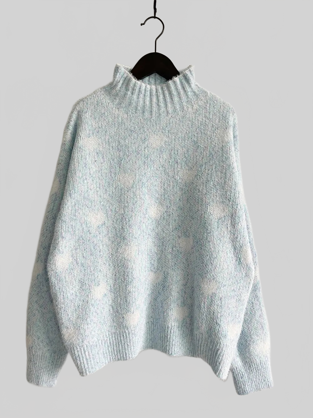 Women Heart Heathered Turtleneck Drop Shoulder Pullover Sweater nicholesgifts