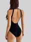 Women Mesh Detail Backless Striped One-Piece Swimsuit nicholesgifts