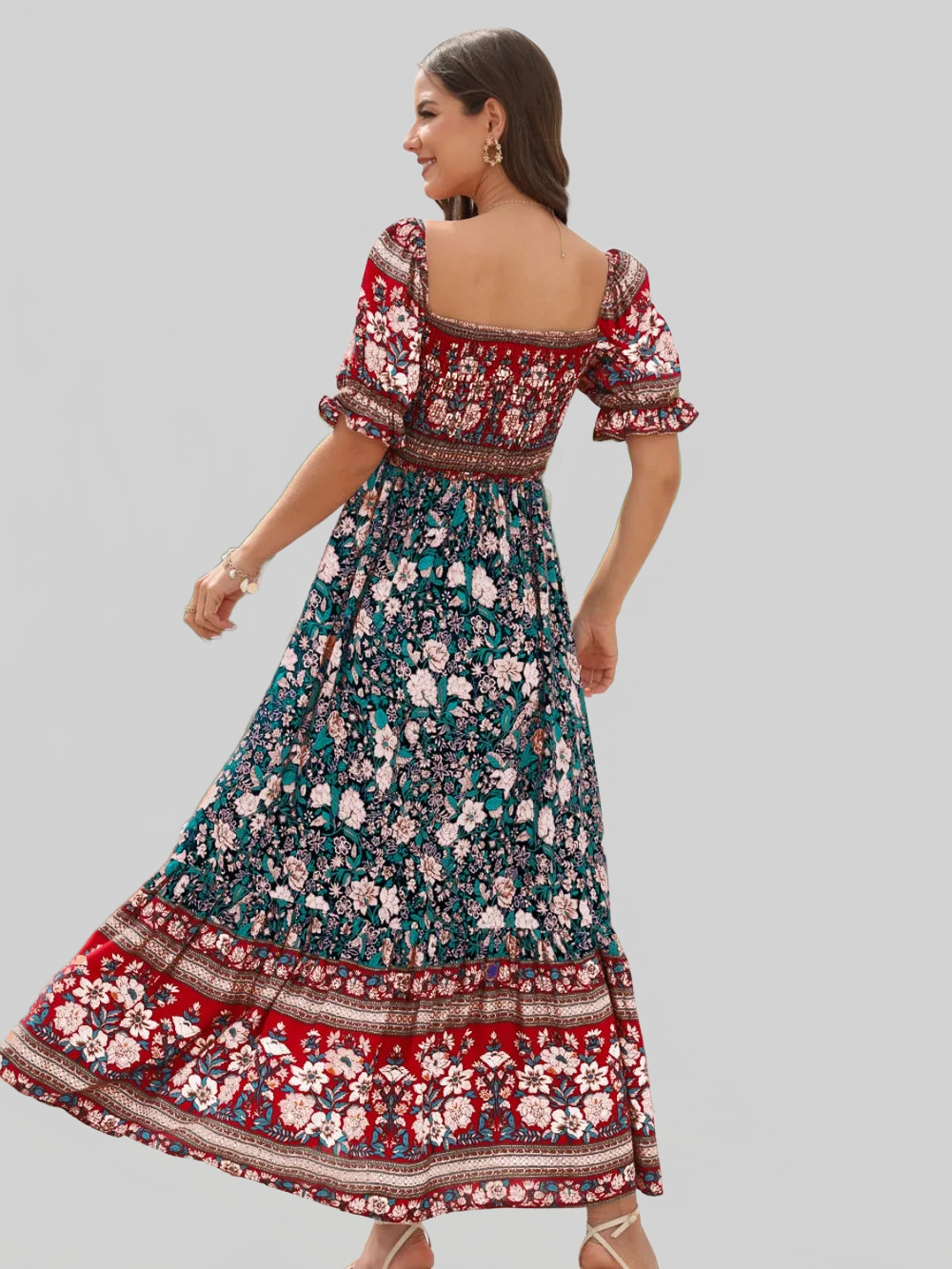 Floral Flounce Sleeve Midi Dress nicholesgifts