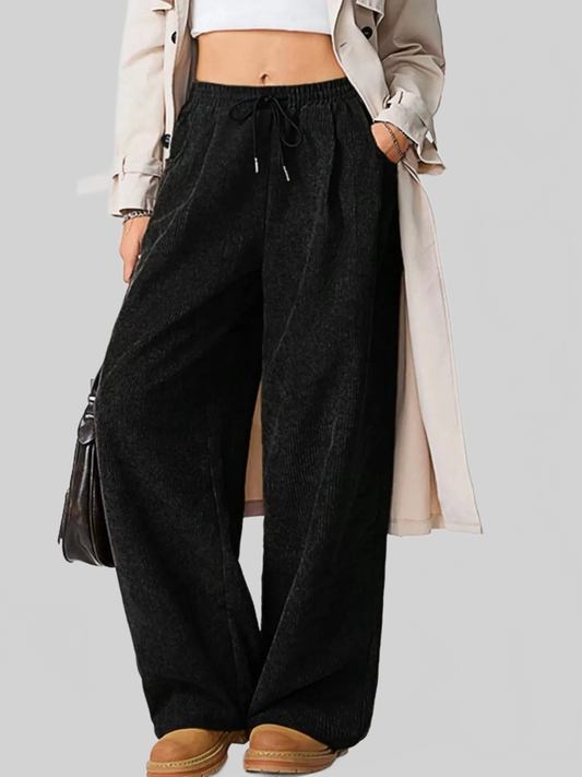 Women Wide Leg Corduroy Drawstring Pants nicholesgifts