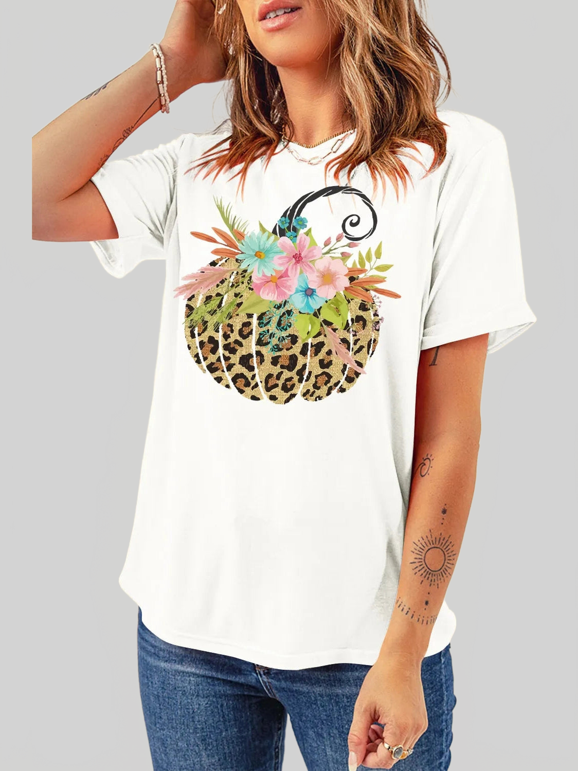 Pumpkin Graphic Round Neck Short Sleeve T-Shirt nicholesgifts
