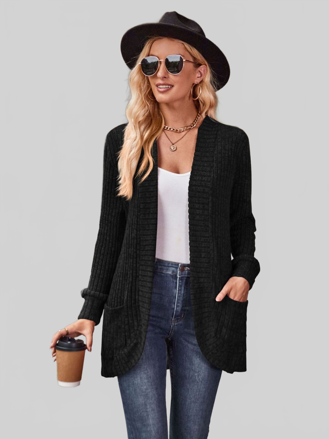 Women Open Front Cardigan with Pockets nicholesgifts