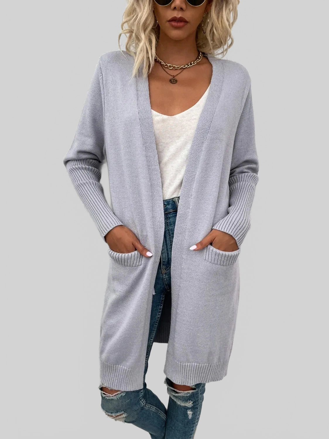 Open Front Long Sleeve Cardigan with Pockets nicholesgifts