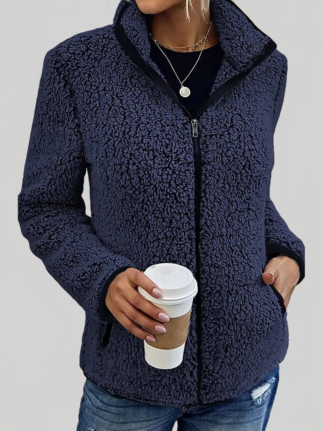Pocketed Zip Up Turtleneck Jacket nicholesgifts